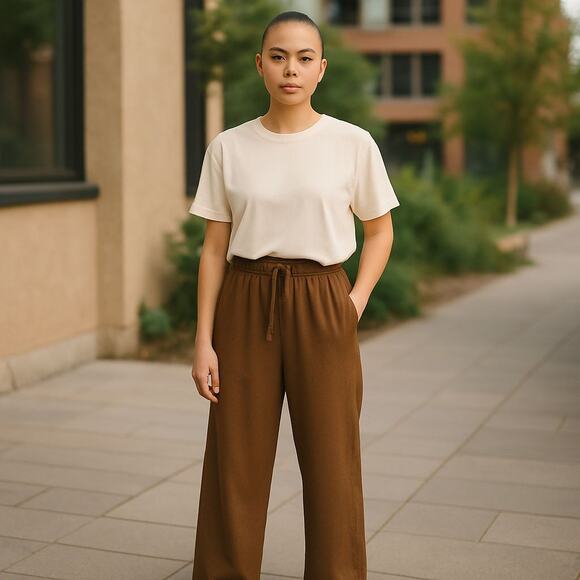 Free People Dream Medium Drawstring Wide Leg Sweatpants Pants Brown - Picture 1 of 10